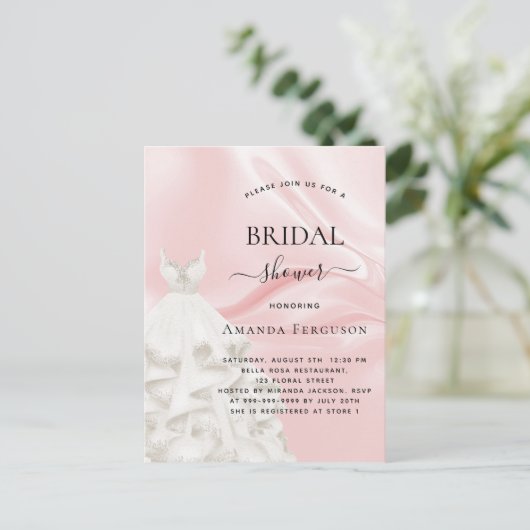 Vrijgezellenfeest zwarte roze glitter witte jurk uitnodiging briefkaart (Staand voorkant)