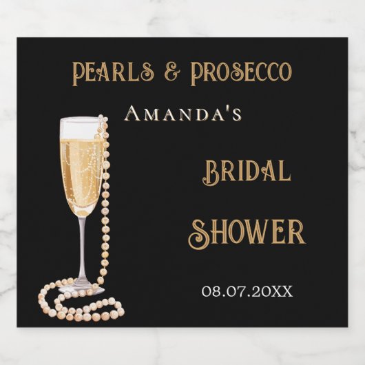 Vrijgezellenfeest zwarte roze parels prosecco sparkling wijnetiket (Enkel label)