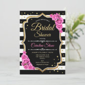 Vrijgezellenfeest - Zwarte witte strepen en roze r Kaart (Staand voorkant)