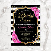 Vrijgezellenfeest - Zwarte witte strepen en roze r Kaart