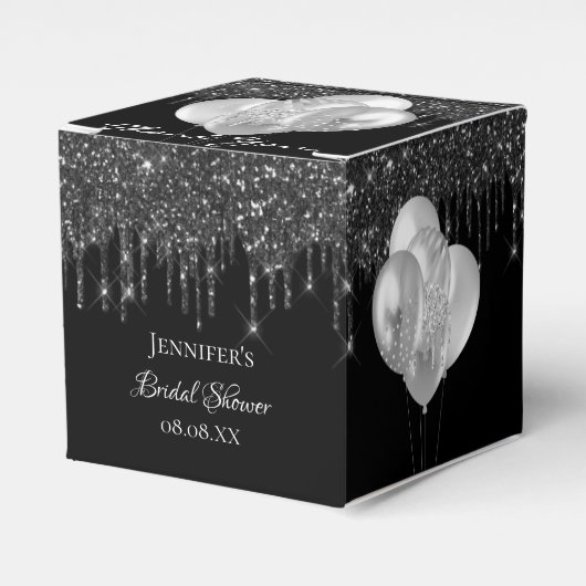 Vrijgezellenfeest zwarte zilveren glitter druipt b bedankdoosjes (Voorkant Zijde)