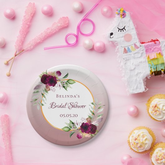 Vrijgezellenfeesten bloemen burgundy cinnamon roos papieren bordje (Feest)