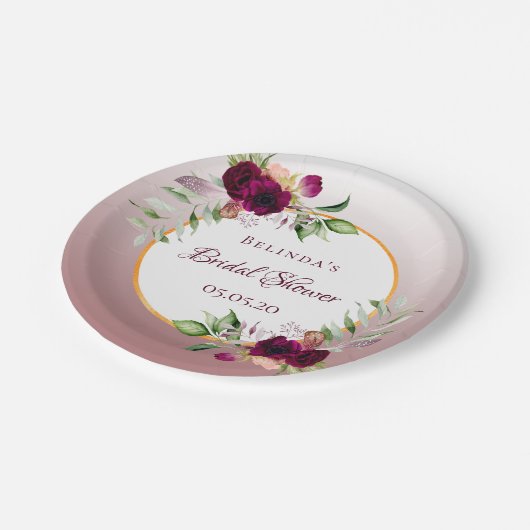 Vrijgezellenfeesten bloemen burgundy cinnamon roos papieren bordje (Gekanteld)