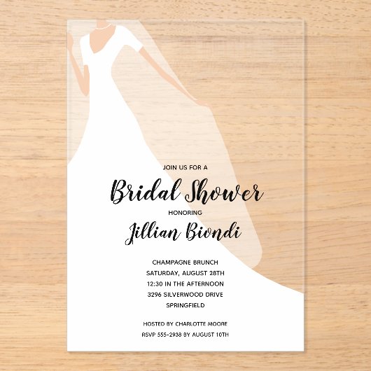 Vrijgezellenfeesten kleding en sluier acryl uitnodigingen (Voorkant)