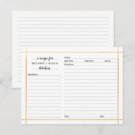 Vrijgezellenfeesten receptenkaart, eenvoudig goude briefkaart (Voorkant / Achterkant)