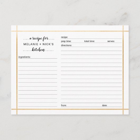 Vrijgezellenfeesten receptenkaart, eenvoudig goude briefkaart (Voorkant)