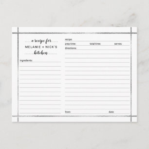 Vrijgezellenfeesten receptenkaart, eenvoudig zilve briefkaart