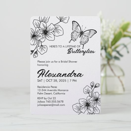 Vrijgezellenfeesten vlinderuitnodiging, parelglans kaart (Staand voorkant)