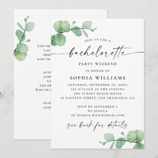 Vrijgezellenweekend. Eucalyptus Elegant reisschema Kaart (Voorkant / Achterkant)