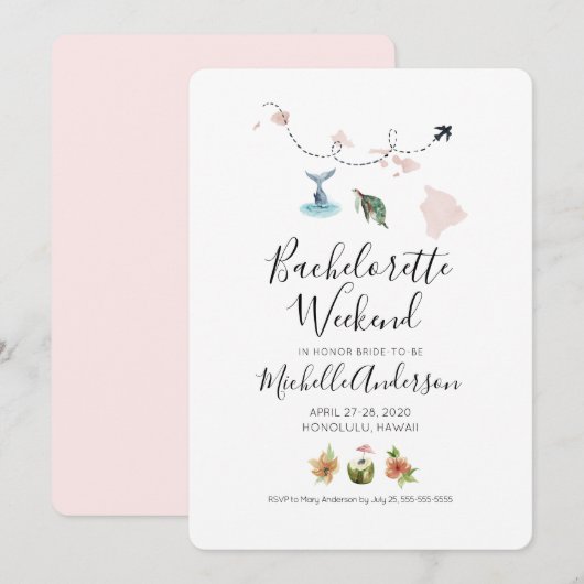 Vrijgezellenweekend in Honolulu Hawaii Uitnodiging (Voorkant / Achterkant)