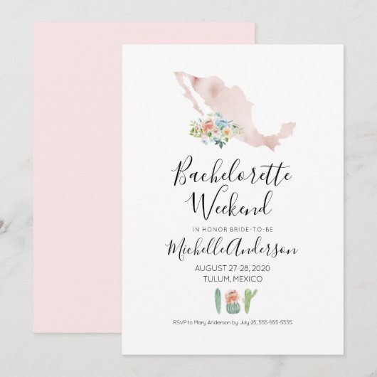 Vrijgezellenweekend in Mexico Uitnodiging (Voorkant / Achterkant)