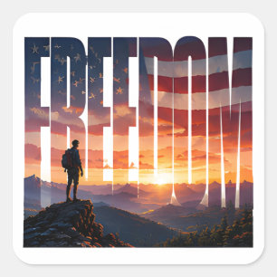 Vrijheid Amerikaanse Geest Berg Zonsopgang Vierkante Sticker
