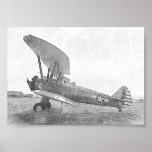 "Vrijheid" Antiek Biplane Black en White Poster