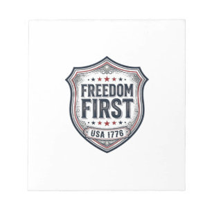 Vrijheid Eerst Patriottisch Schild Vintage T-shirt Notitieblok