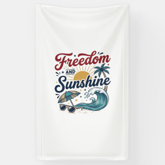 Vrijheid En Zonneschijn Vintage Strand Shirt Ontwe Spandoek