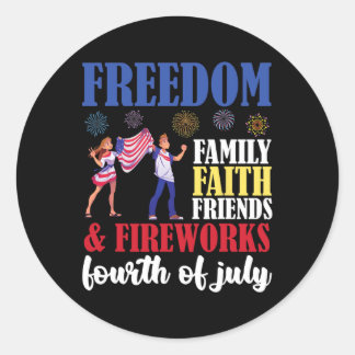 Vrijheid Familie Geloof Vrienden & Kamp; Vuurwerk  Ronde Sticker