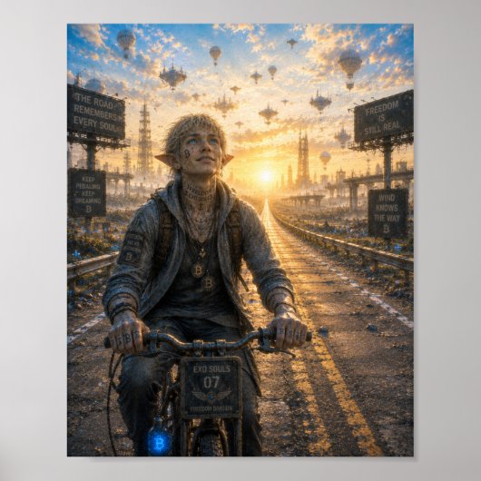 Vrijheid / Fietser / Lege Snelweg Poster (Voorkant)