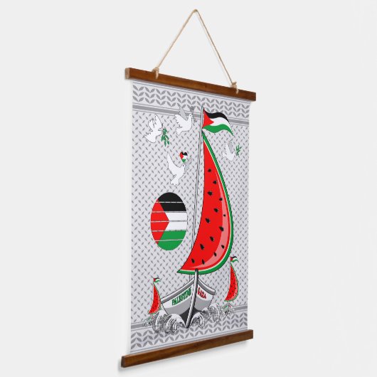 Vrijheid Global Sumud Flotilla boten naar Gaza Hangend Wandkleed (Gebogen)