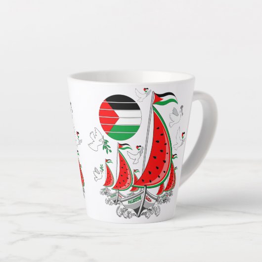 Vrijheid Global Sumud Flotilla boten naar Gaza Latte Mok (Rechterhoek)