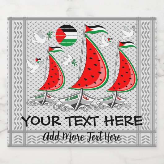 Vrijheid Global Sumud Flotilla boten naar Gaza Sparkling Wijnetiket (Enkel label)