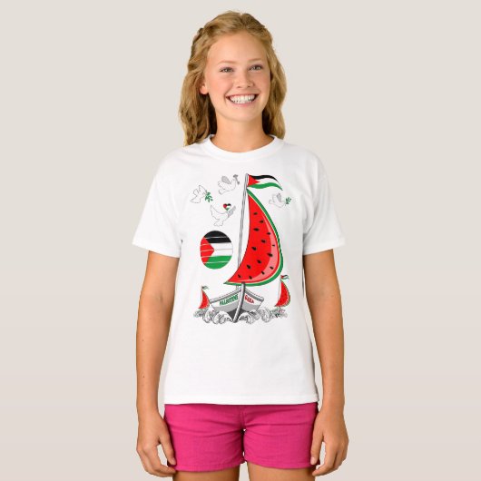 Vrijheid Global Sumud Flotilla boten naar Gaza T-shirt (Voorkant volledig)