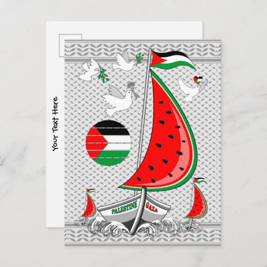 Vrijheid Global Sumud Flotilla boten naar Gaza Uitnodiging Briefkaart (Voorkant / Achterkant)