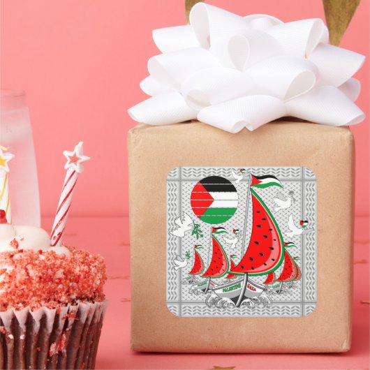 Vrijheid Global Sumud Flotilla boten naar Gaza Vierkante Sticker (Feest)