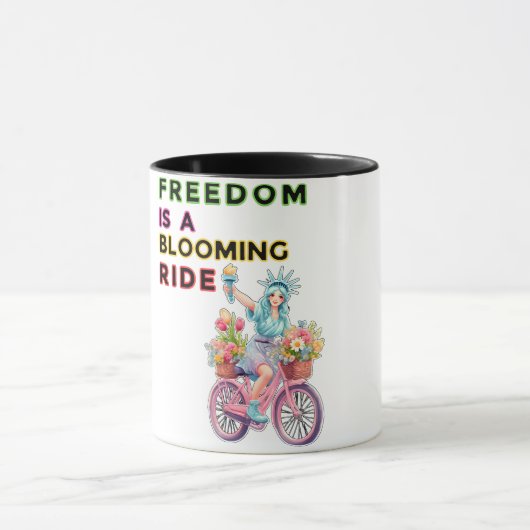 Vrijheid in Bloom Lady Liberty op een Flower Bike Mok (Midden)