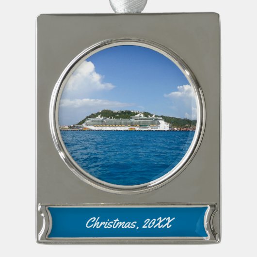 Vrijheid in Caraïbisch Aangepaste Datie Verzilverd Banner Ornament (Voorkant)