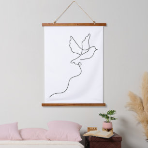 Vrijheid in één lijn – Minimalistische duif Hangend Wandkleed