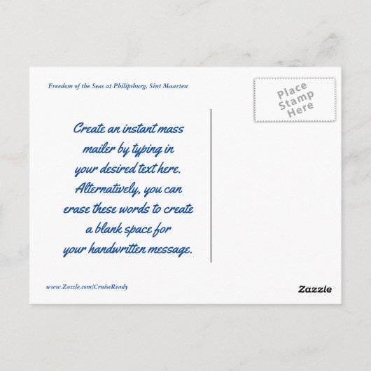 Vrijheid in St. Martin Custom Cruise Mailer Briefkaart (Achterkant)
