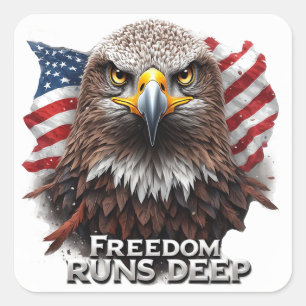 Vrijheid Loopt Diep Patriotieke USA Trots Decal Vierkante Sticker