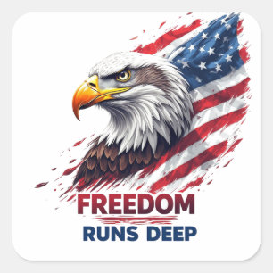 Vrijheid Loopt Diep Patriotieke USA Trots Decal Vierkante Sticker