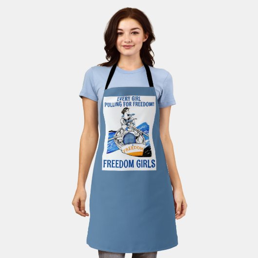VRIJHEID MEISJES! (blauw) Schort (Gedragen)