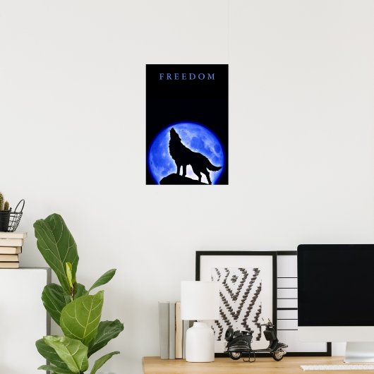 Vrijheid Motivatie Wolf Howling Verticaal Poster (Thuiskantoor)
