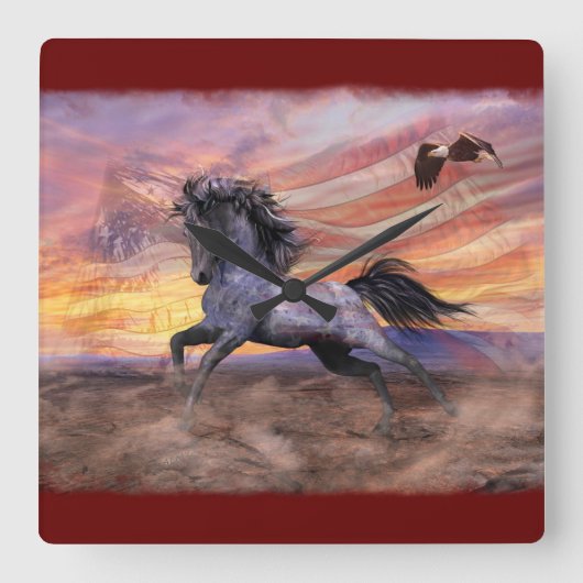 Vrijheid Mustang & Eagle Patriottisch Vierkante Klok (Voorkant)
