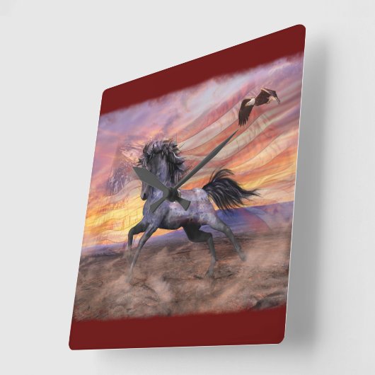 Vrijheid Mustang & Eagle Patriottisch Vierkante Klok (Hoek)