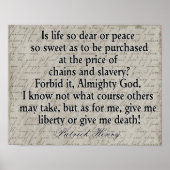Vrijheid of dood --- Patrick Henry citaat -- afdru Poster (Voorkant)