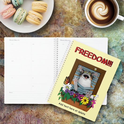 Vrijheid Ontsnapping Grappige Kat Gele Bloemen Rui Planner