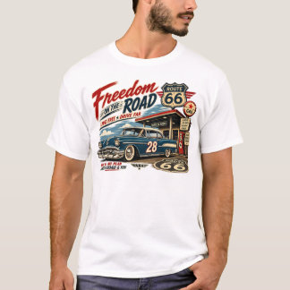 Vrijheid op de weg Route 66 Vintage Hot Rod Heren T-shirt