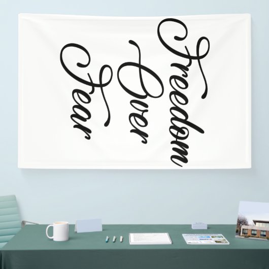 Vrijheid over angst spandoek (Beurs)