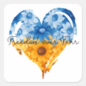 Vrijheid over angst Zonnebloem harten Vierkante Sticker (Voorkant)