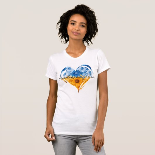 Vrijheid over angst Zonnebloem Harten Vrouwen T-sh T-shirt (Voorkant volledig)
