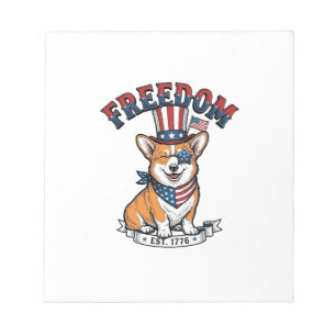 Vrijheid Patriottische Corgi Vintage Gravure T-Shi Notitieblok