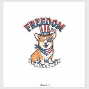 Vrijheid Patriottische Corgi Vintage Gravure T-Shi Sticker