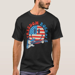 Vrijheid Rots Hippie Gezicht Rock Gitaar Groovy 4e T-shirt