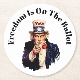 Vrijheid staat op de stembus 2026 ronde kartonnen onderzetter