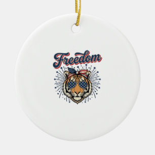 Vrijheid Tijger Patriottisch Vintage Gravure Shirt Keramisch Ornament