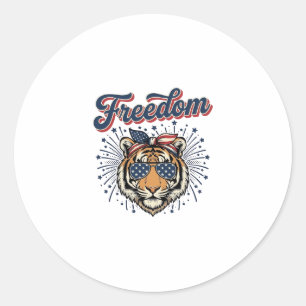 Vrijheid Tijger Patriottisch Vintage Gravure Shirt Ronde Sticker