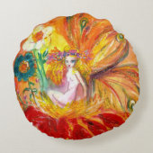 VRIJHEID VAN DE VLOEREN Rood gele Fantassie Rond Kussen (Achterkant)